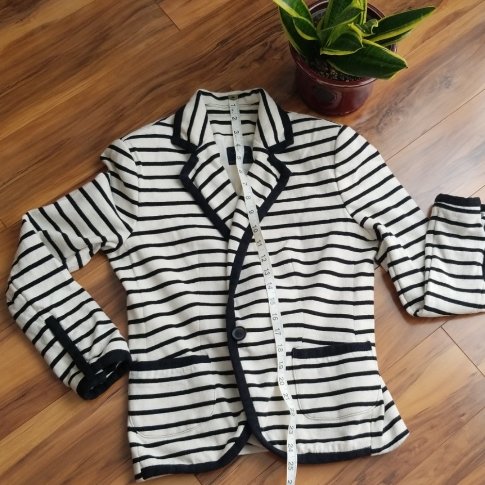 ZARA Basic Blazer Jacket Striped Sz L Black Cream - Picture 5 of 6